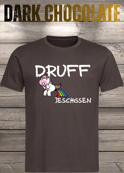 Druff jeschissen – Lustiges Unisex T-Shirt mit Einhorn