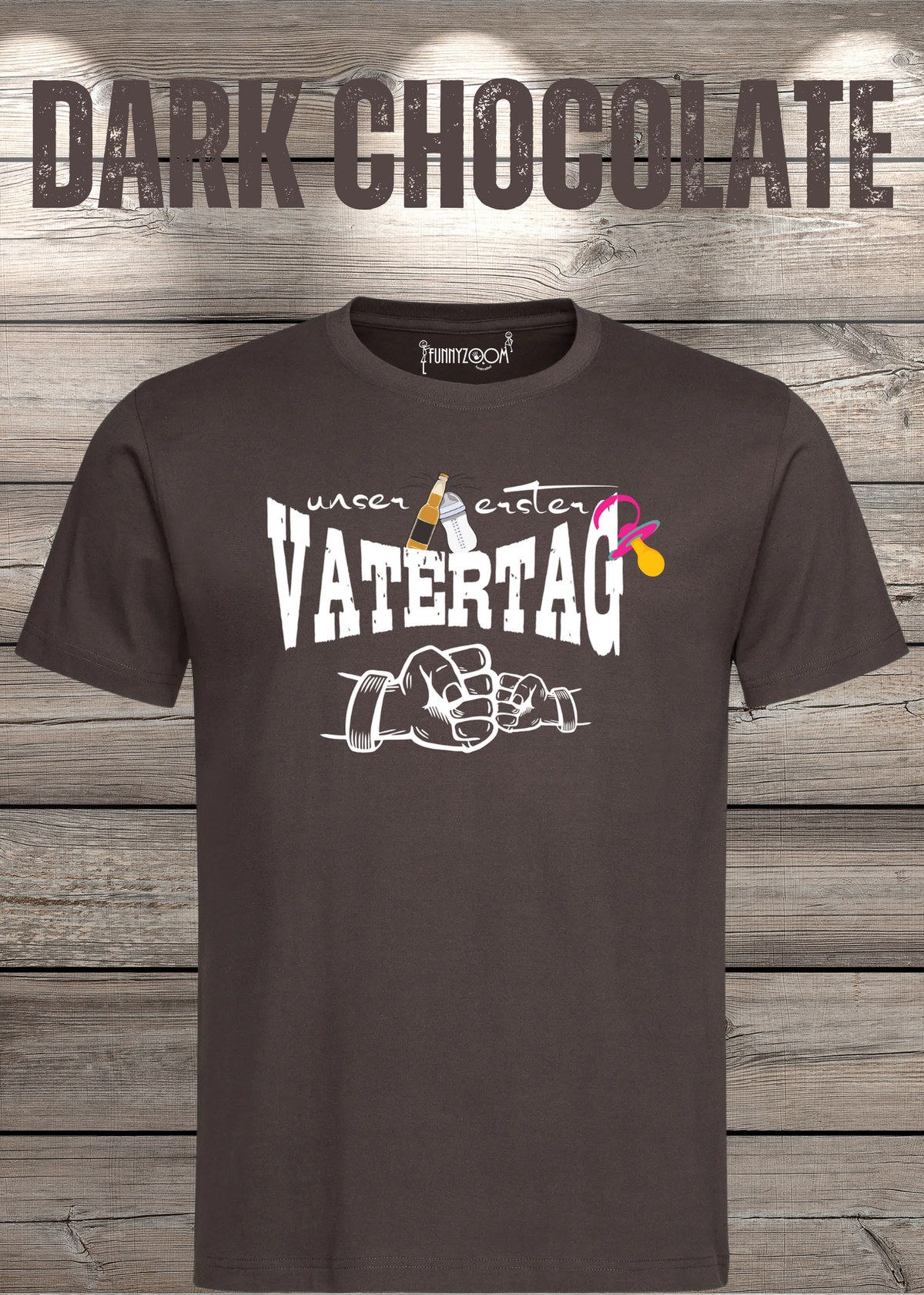 Herren T-Shirt für Papas mit Mädels Unser erster Vatertag Partnerschirt Vater Tochter T-Shirt in Dark Chocolate.