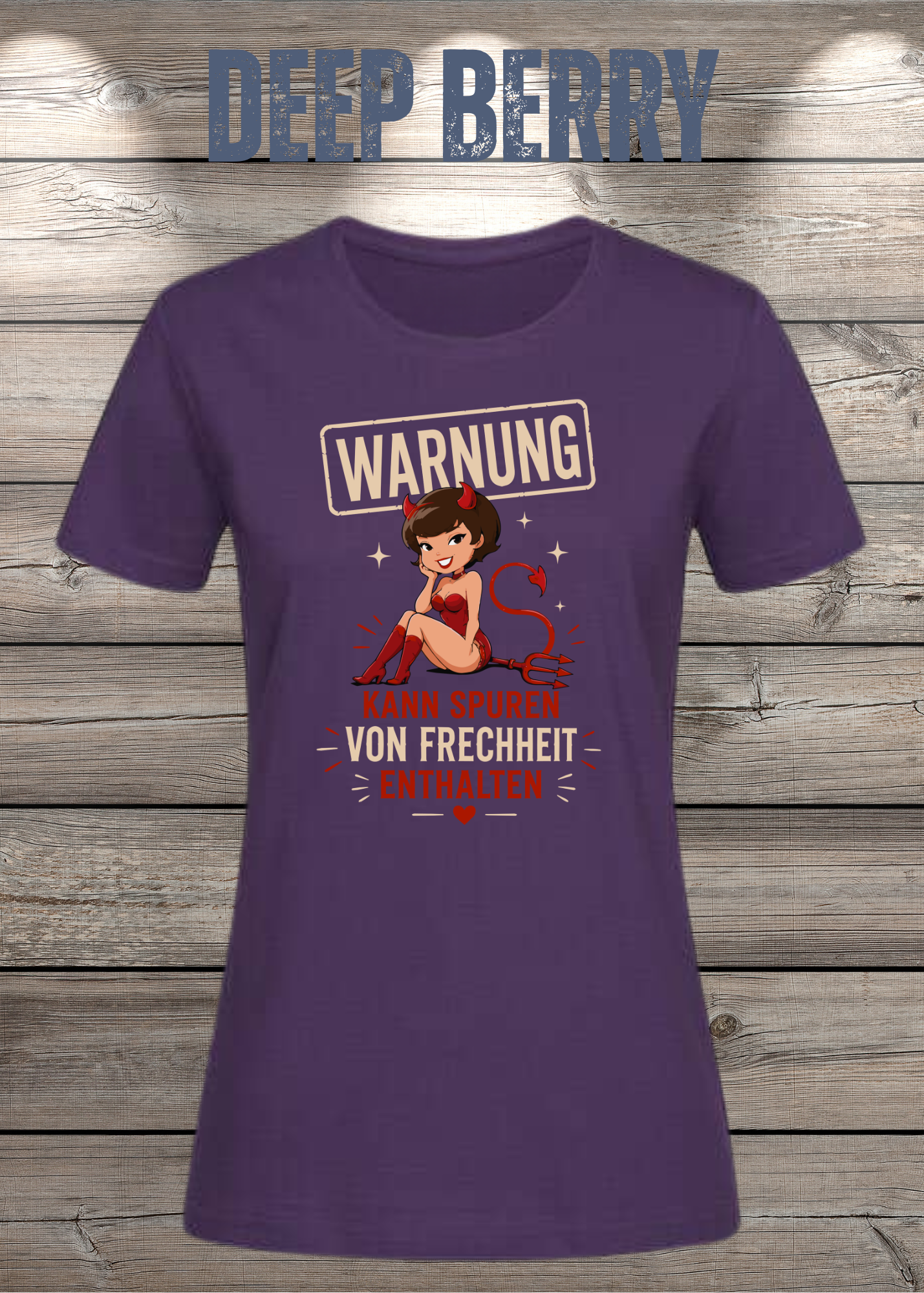 Lustiges Damen T-Shirt "WARNUNG – Kann Spuren von Frechheit enthalten" | Teufelchen Pin-up | Fun Shirt