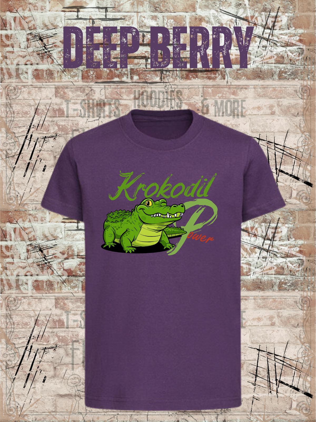 Krokodil Power – Kinder T-Shirt für Jungen & Mädchen in Deep Berry.