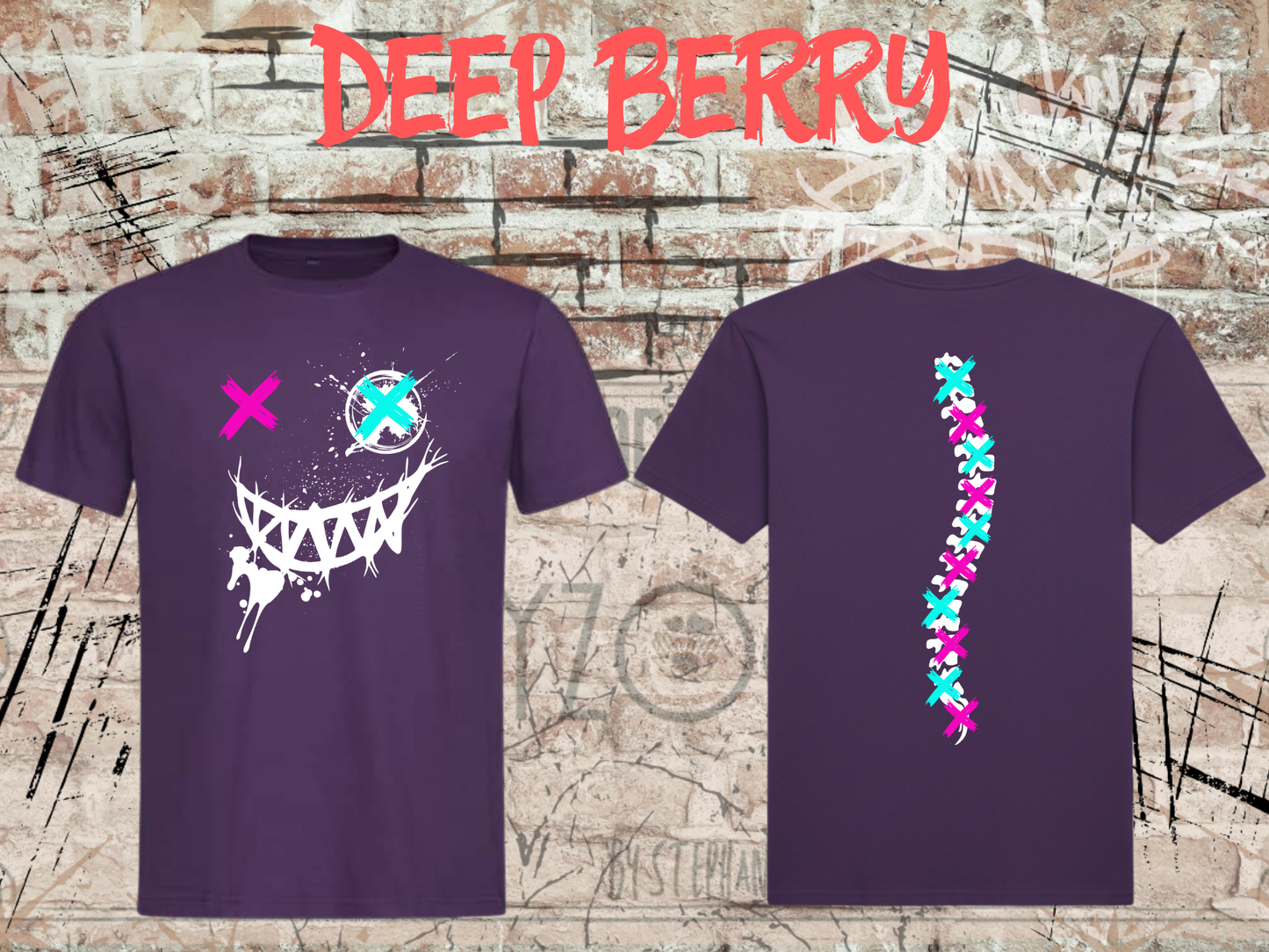 Neon Chaos Smile Unisex T-Shirt – Graffiti Face Streetwear Shirt mit Rückenprint