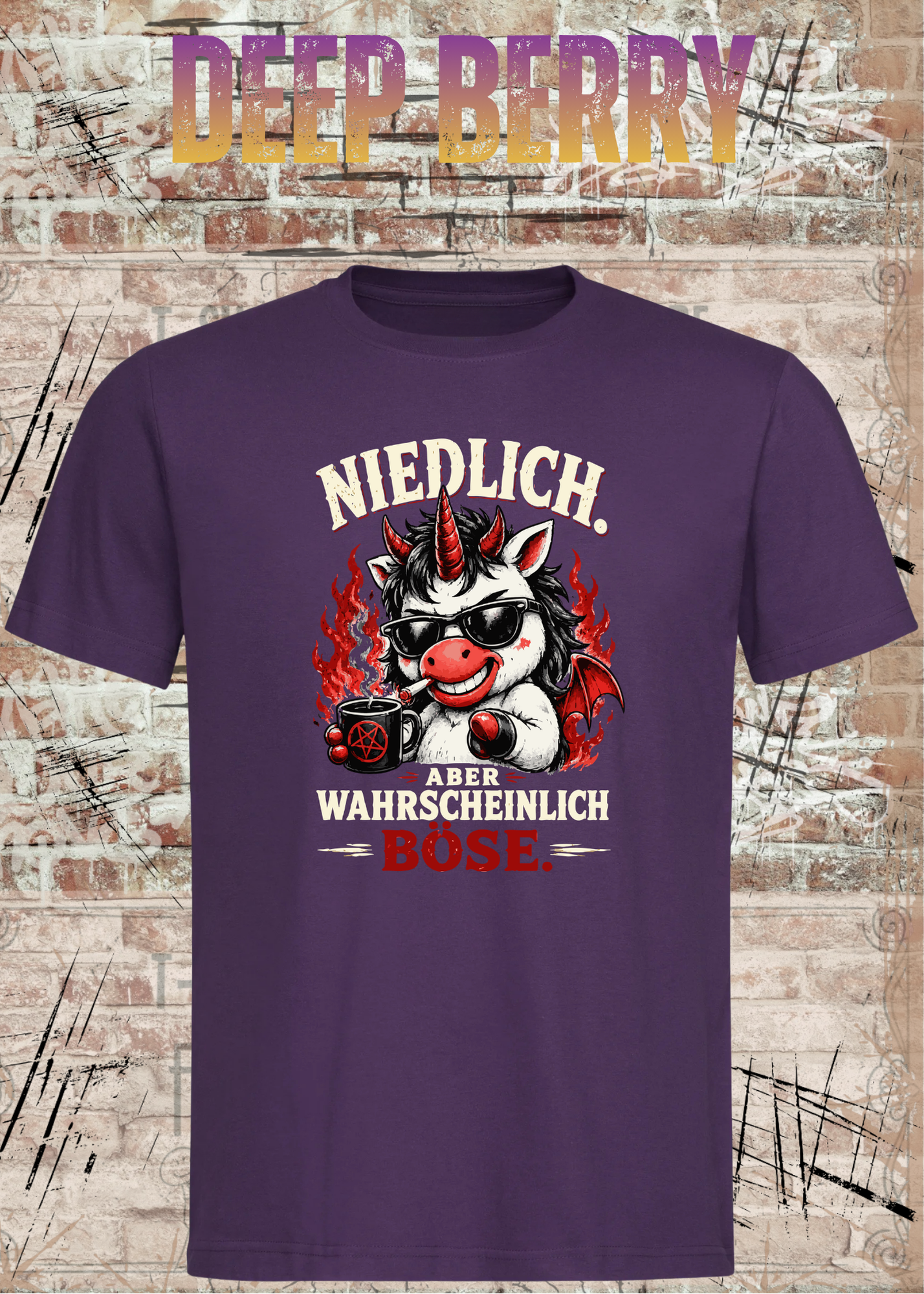 Niedlich aber wahrscheinlich böse – Lustiges Unisex T-Shirt mit Einhorn Motiv
