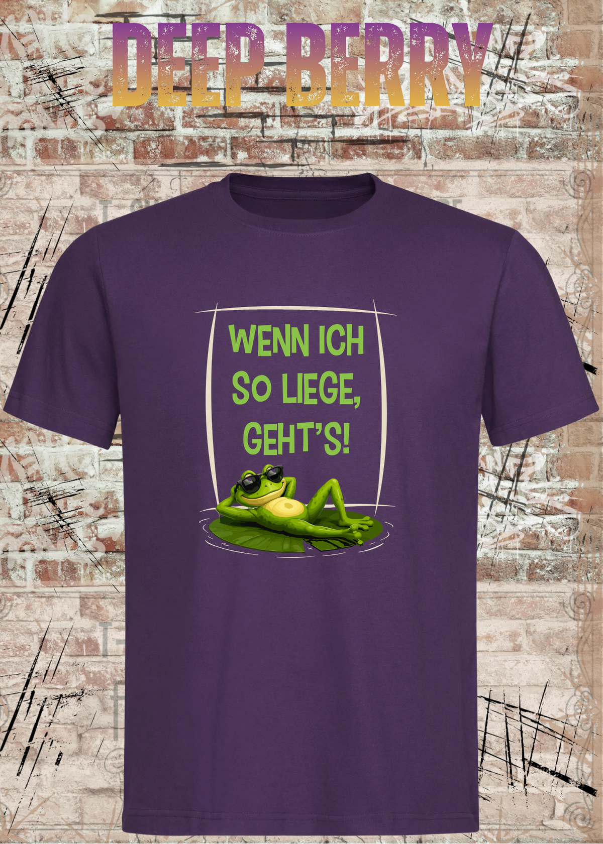 Wenn ich so liege, geht's! Frosch T-Shirt in Deep Berry.