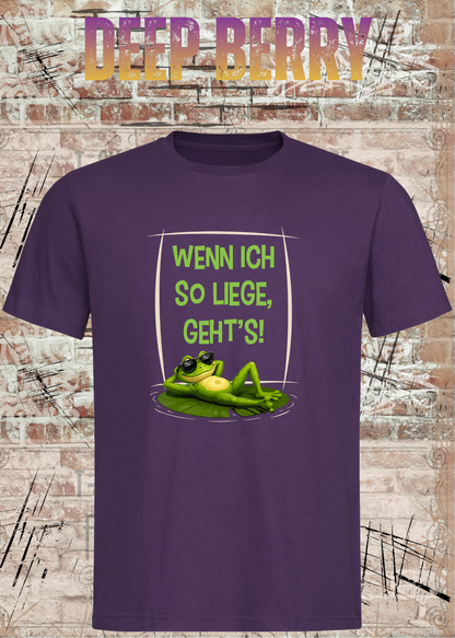Wenn ich so liege, geht's! Frosch T-Shirt in Deep Berry.