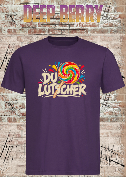 Unisex-T-Shirt „Du Lutscher“ in Deep Berry.
