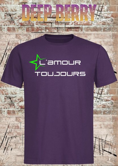 L'amour Toujours T-Shirt – Techno, Rave & Festival Shirt in Deep Berry.
