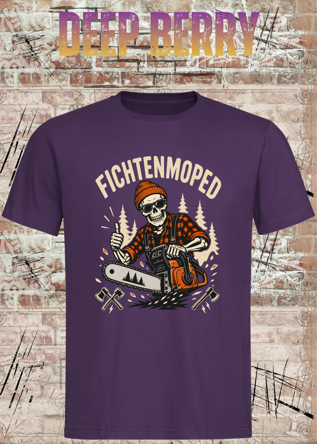 Herren-T-Shirt „Fichtenmoped“ in Deep Berry.