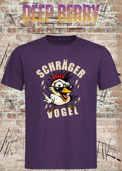Unisex-T-Shirt „Schräger Vogel“ in Deep Berry.