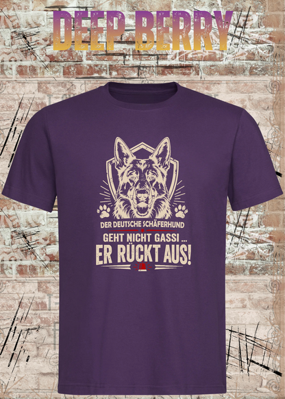 Schäferhund T-Shirt „Er rückt aus“ – Hundeshirt