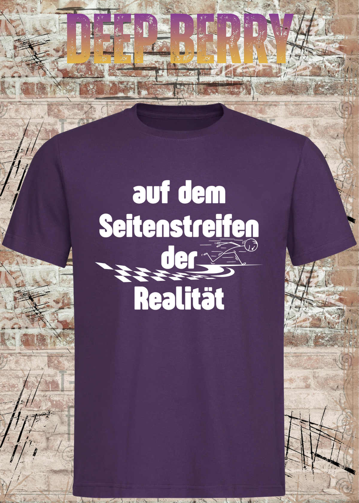 Unisex-T-Shirt „Auf dem Seitenstreifen der Realität“ in Deep Berry.