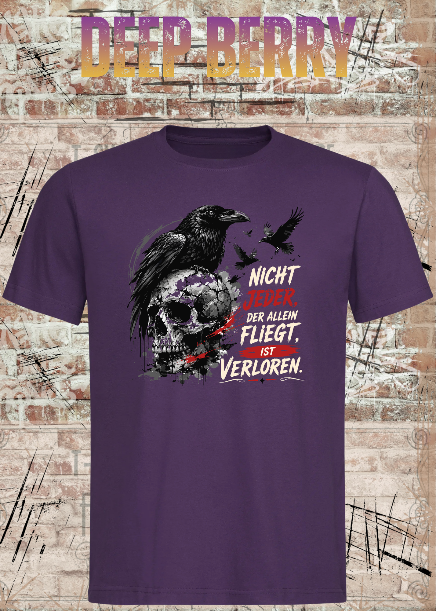 Nicht Jeder der Allein Fliegt T-Shirt – Dunkles Raben Shirt mit Totenkopf Motiv