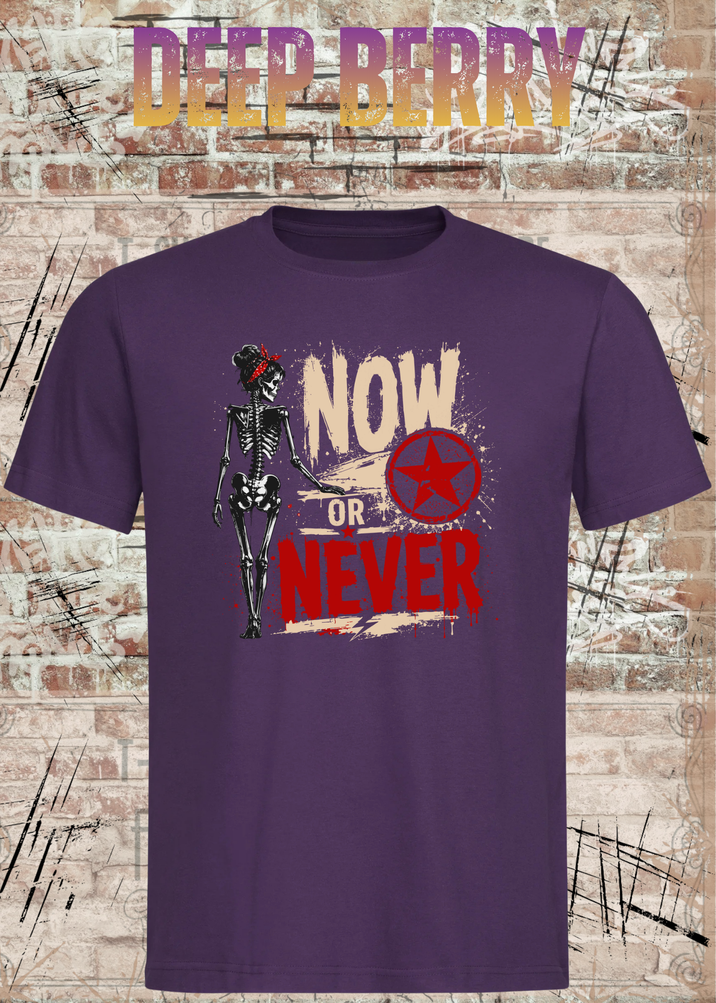 Now or Never Shirt – Rockiges Unisex T-Shirt mit Totenkopf & Vintage Grunge Design