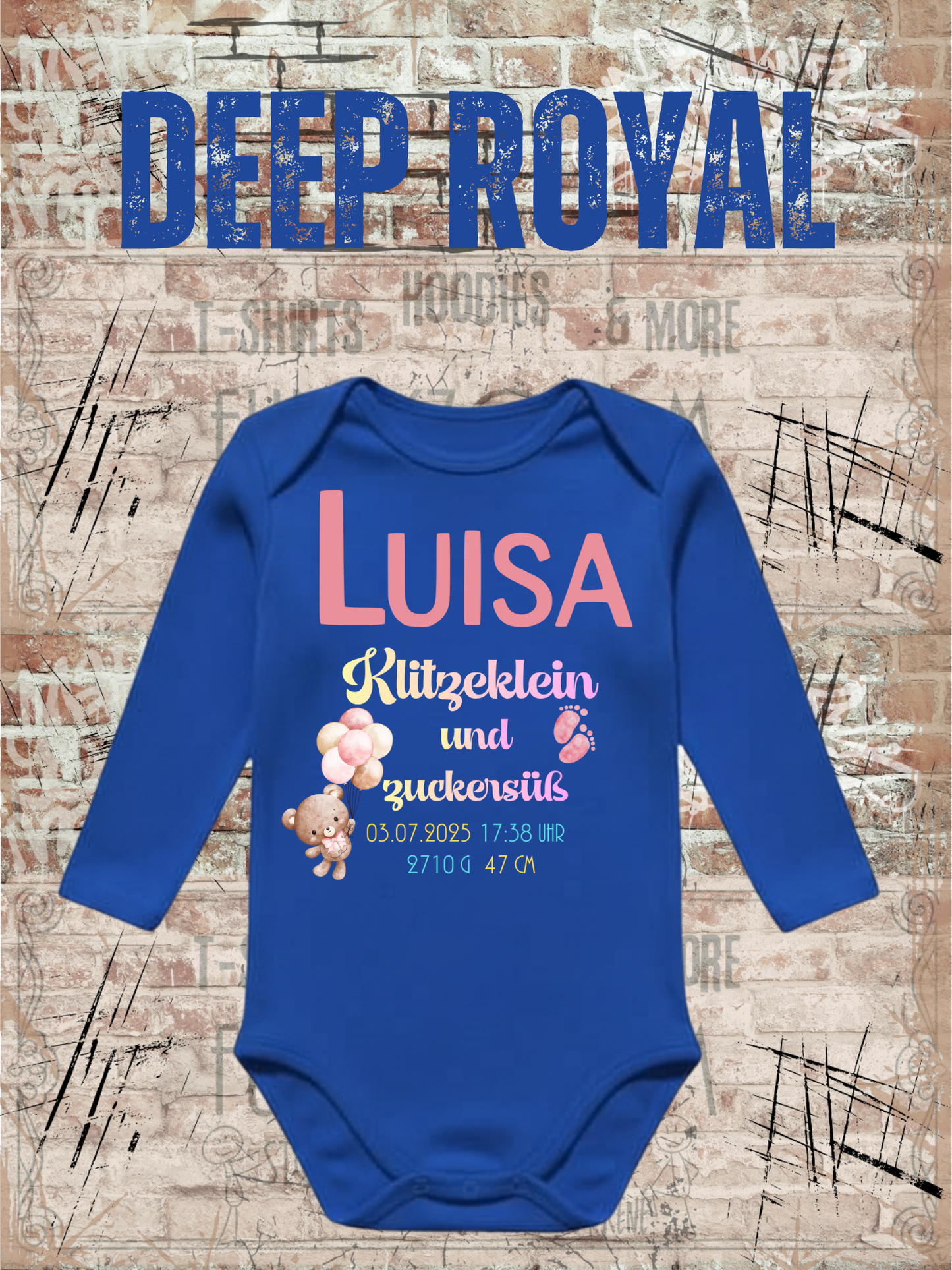 Baby Body Klitzeklein und Zuckersüß Personalisierbar mit Namen, Geburtsdatum, Größe & Gewicht