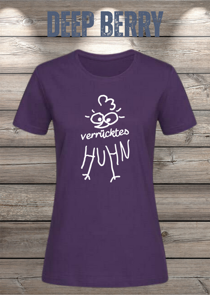 Verrücktes Huhn Damen T-Shirt in Deep Berry.