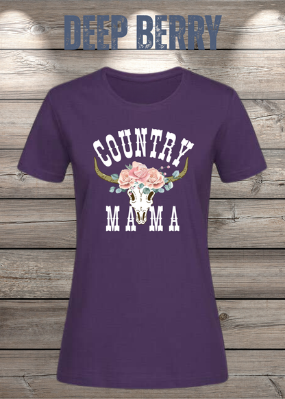 Country Mama T-Shirt – Freizeit Spruch Shirt für Damen in Deep Berry.