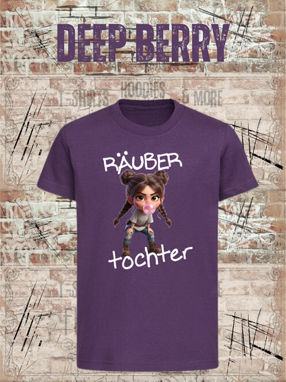 Kinder-T-Shirt „Räuber Tochter“ in Deep Berry.