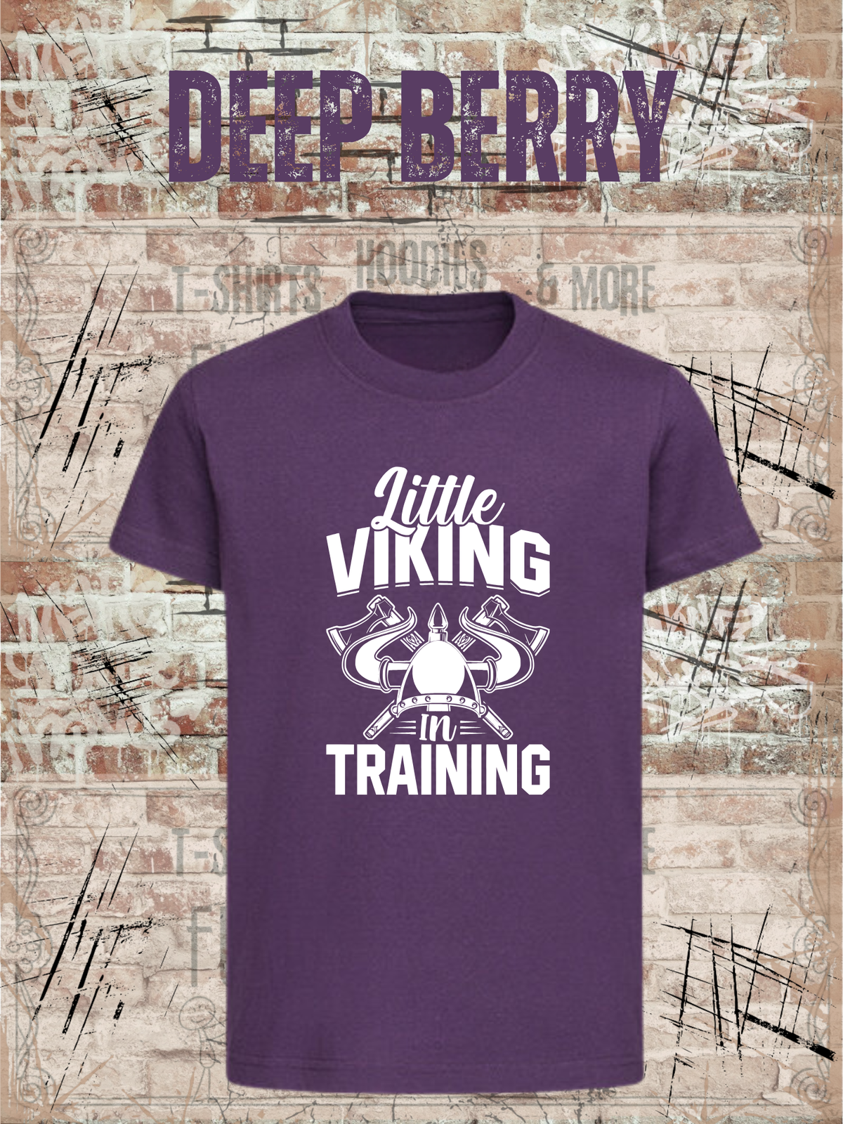 Kinder T-Shirt Little Viking in Training in Deep Berry.