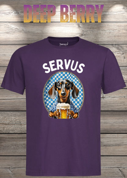 Servus Dackel Bayern Bier T-Shirt in Deep Berry.