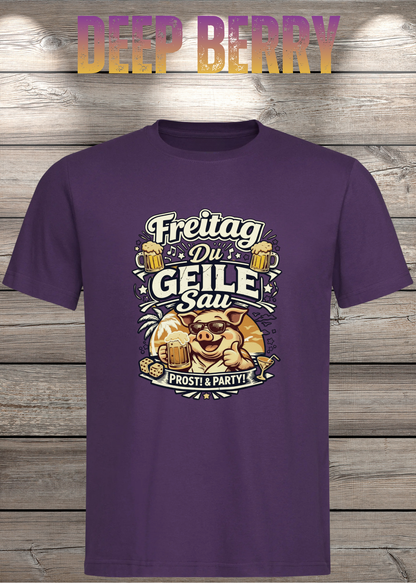 Freitag T-Shirt -Lustiger Spruch für Wochenende & Party / Wochenende in Deep Berry.