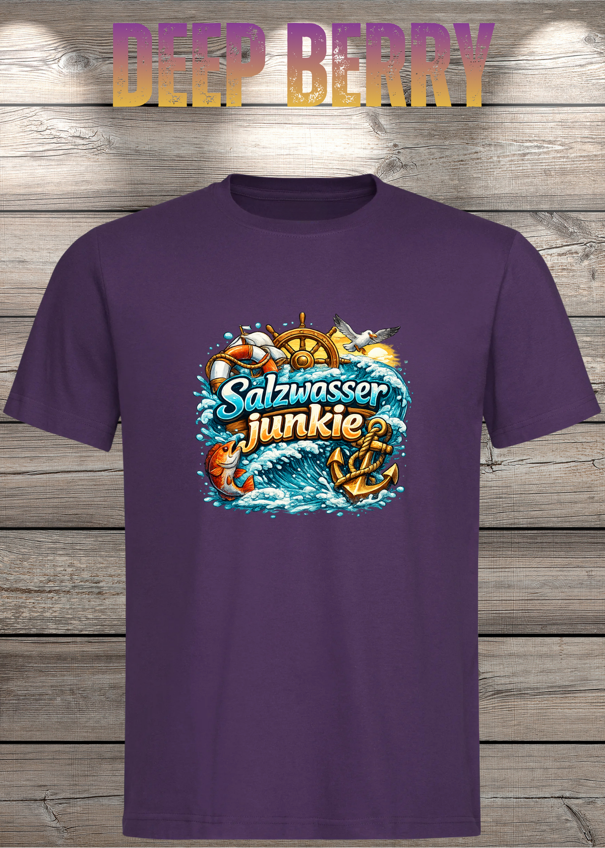 Salzwasser-Junkie Unisex T-Shirt in Deep Berry.