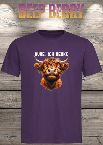 Unisex-T-Shirt „Ruhe. Ich denke“ in Deep Berry.