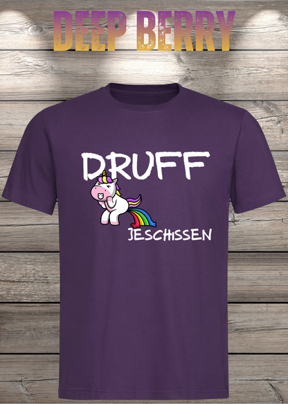 Druff jeschissen – Lustiges Unisex T-Shirt mit Einhorn
