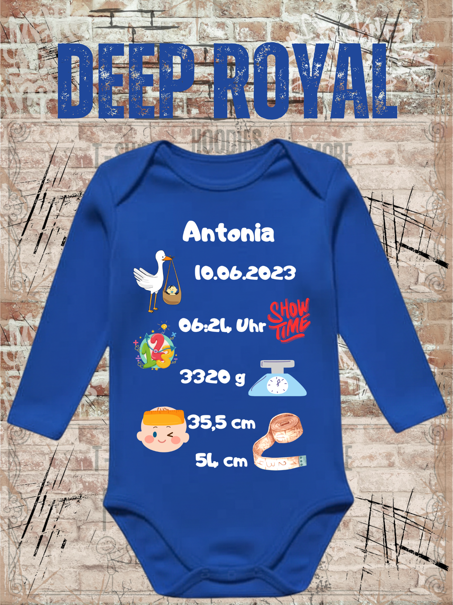 Baby Body Personalisierbar - Name, Geburtsdatum, Groesse & Gewicht - Newborn Geschenk