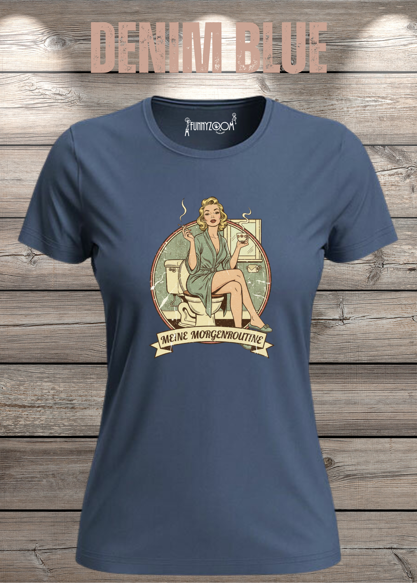 Damen T-Shirt Meine Morgenroutine – Lustiges Retro Shirt für Morgenmuffel