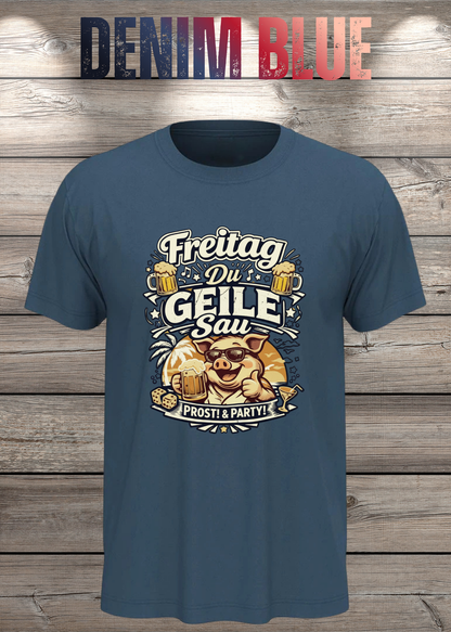 Freitag T-Shirt -Lustiger Spruch für Wochenende & Party / Wochenende in Denim Blue.