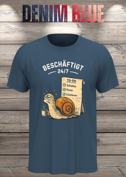 Beschäftigt 24/7 Schnecken T-Shirt in denim blue - Witziges Unisex Shirt