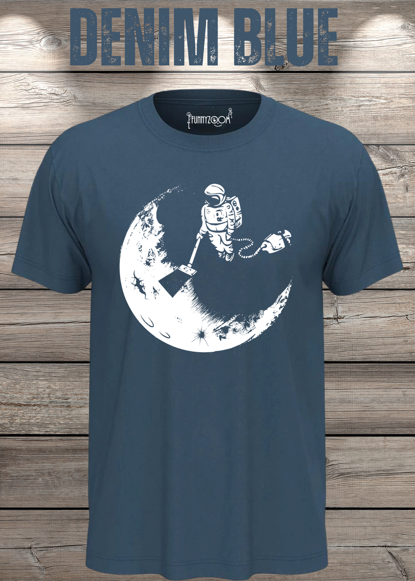 T-Shirt Mond mit Astronaut der Mond mit Staubsauger Staub saugt Personalisierbar Witziges T-Shirt Geschenkidee Lustiges Unisex T-Shirt