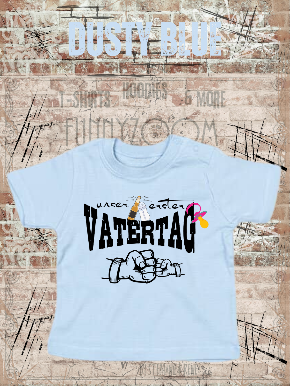 Baby Maedchen T-Shirt Unser erster Vatertag Suesse in Dusty Blue.