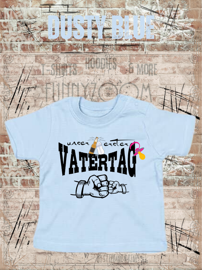 Baby Maedchen T-Shirt Unser erster Vatertag Suesse in Dusty Blue.