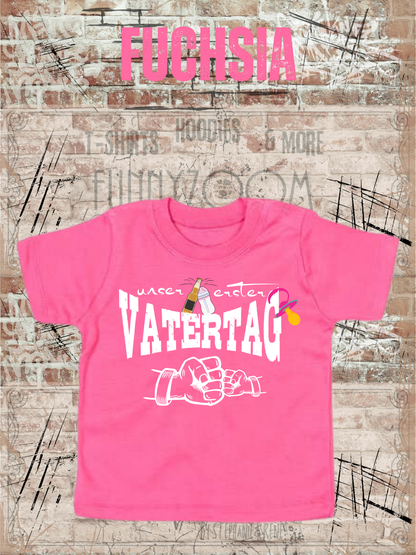 Baby Maedchen T-Shirt Unser erster Vatertag Suesse in Fuchsia.