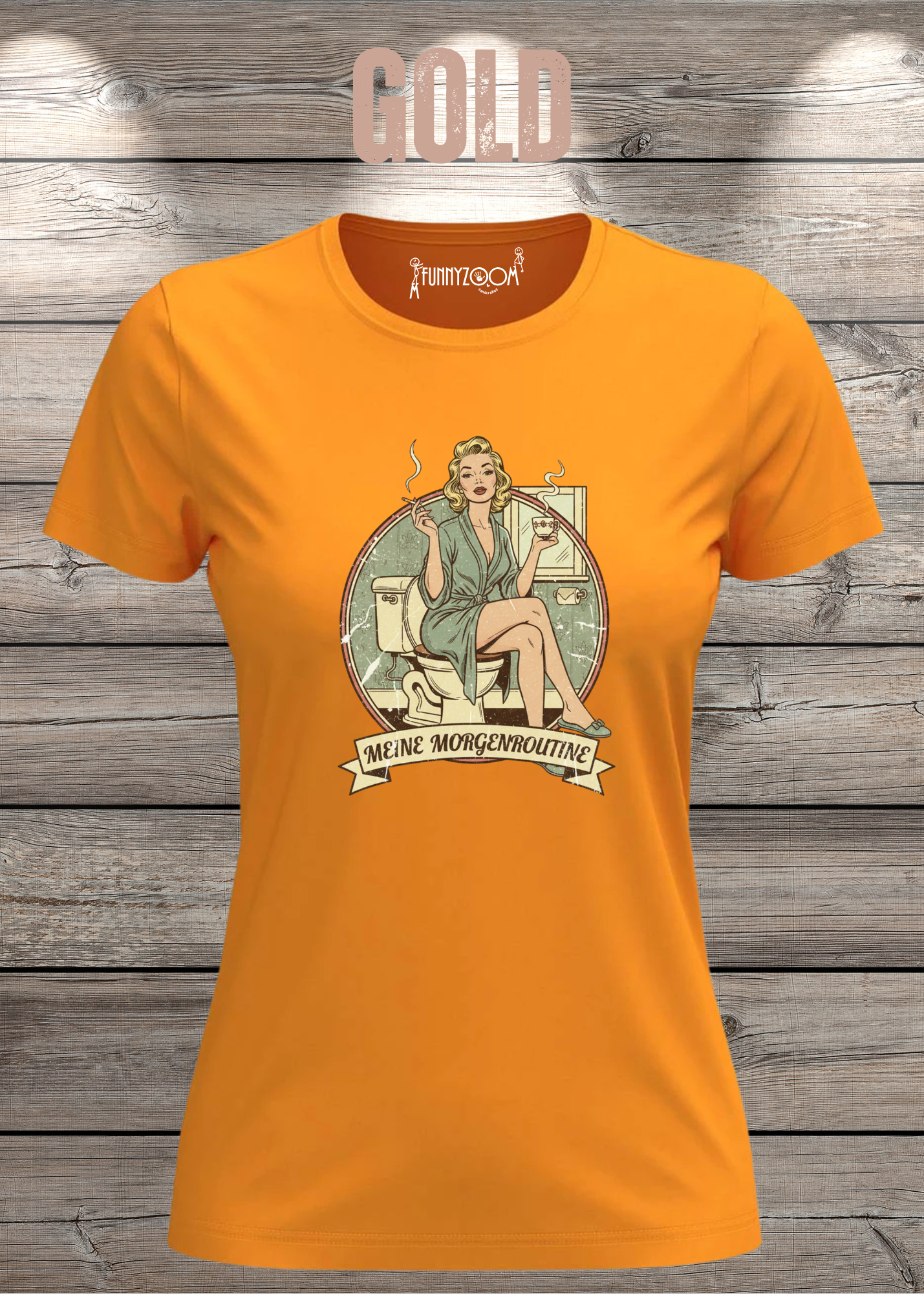 Damen T-Shirt Meine Morgenroutine – Lustiges Retro Shirt für Morgenmuffel