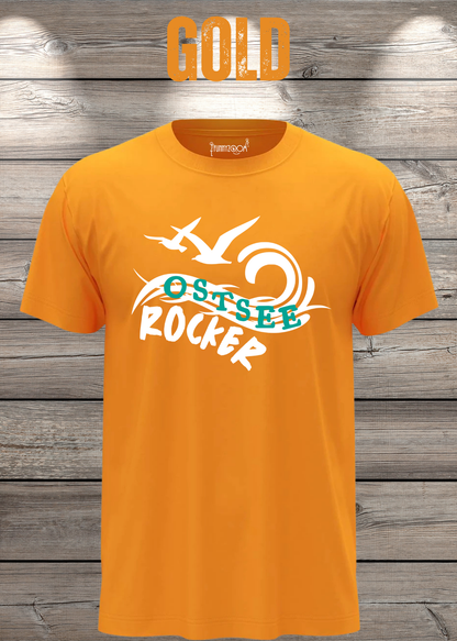 Unisex-T-Shirt „Ostsee Rocker“ in Gold.