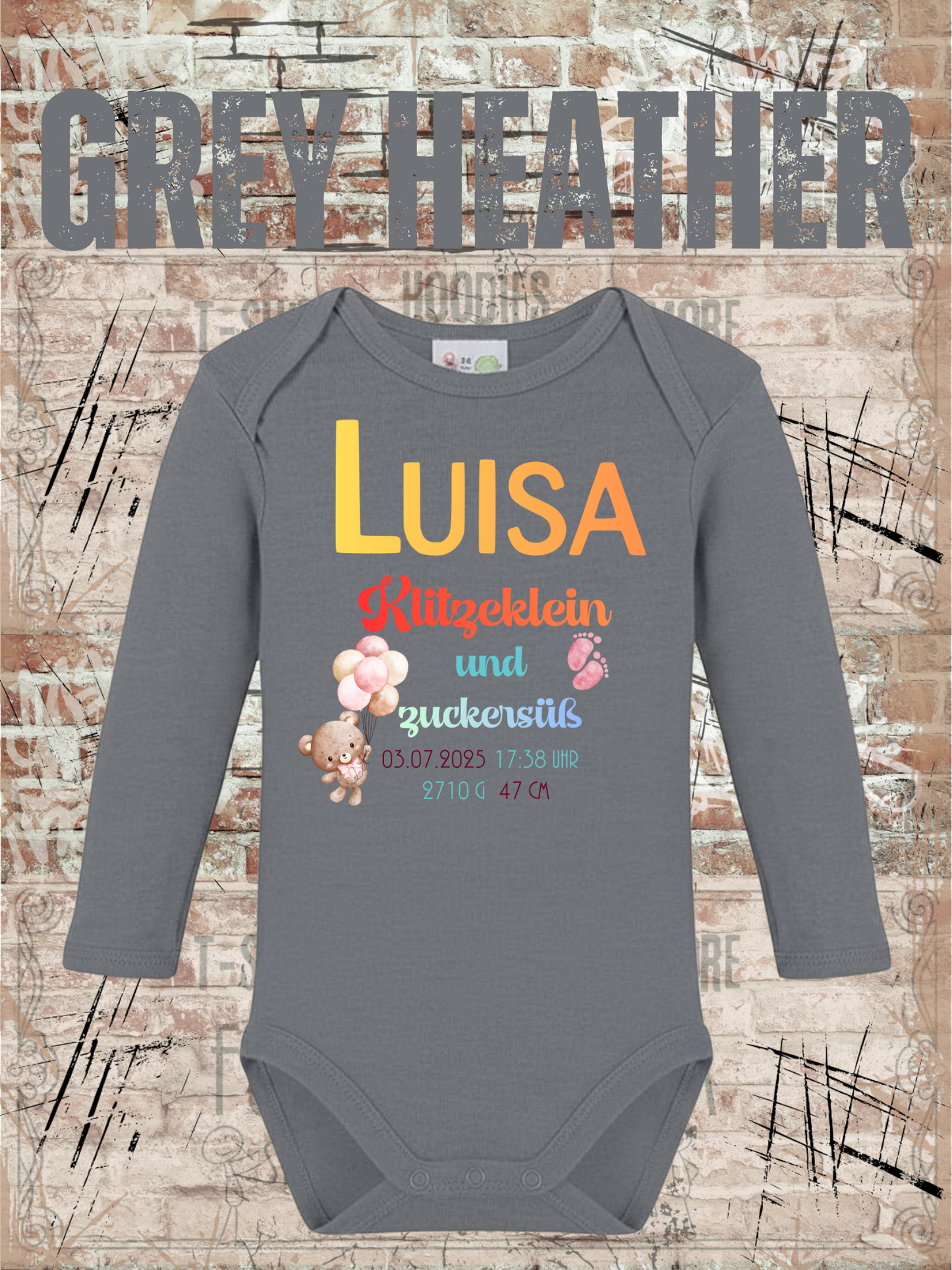 Baby Body Klitzeklein und Zuckersüß Personalisierbar mit Namen, Geburtsdatum, Größe & Gewicht