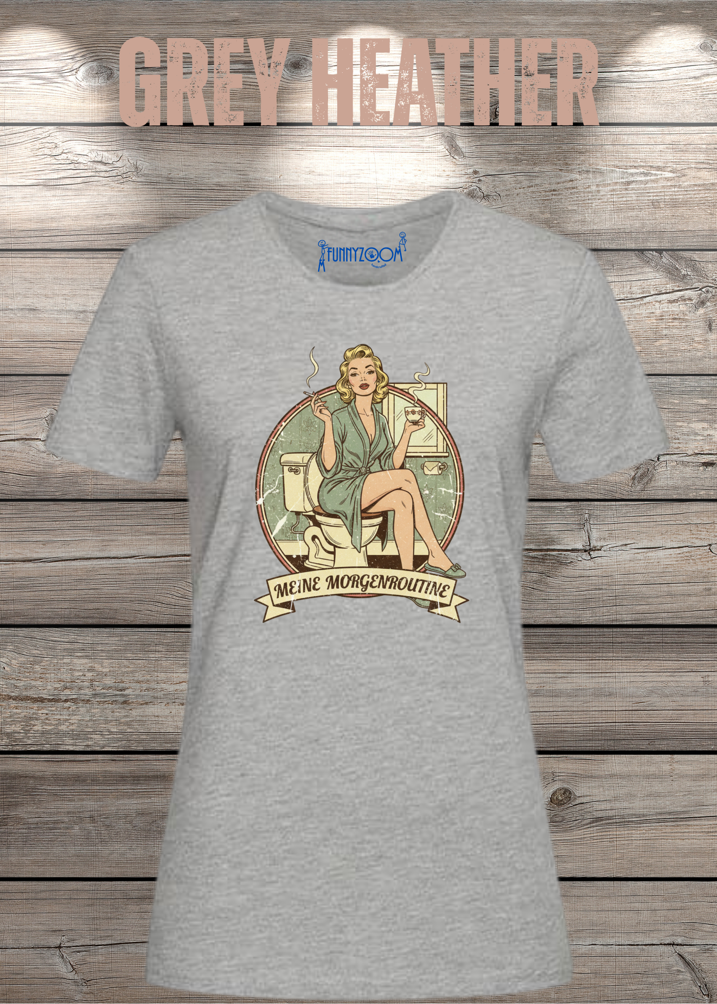 Damen T-Shirt Meine Morgenroutine – Lustiges Retro Shirt für Morgenmuffel