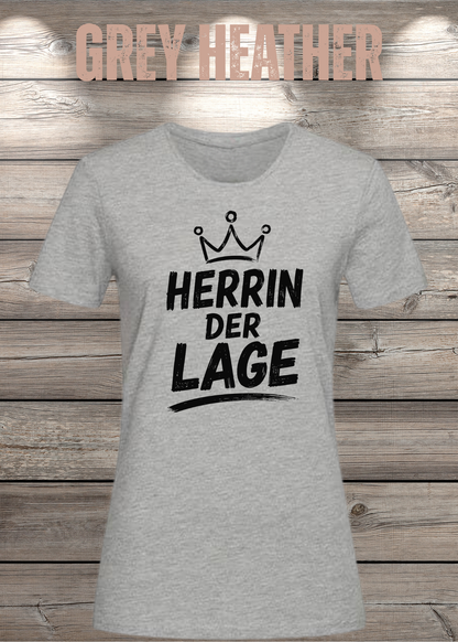 Damen-T-Shirt „Herrin der Lage“ in Grey Heather.