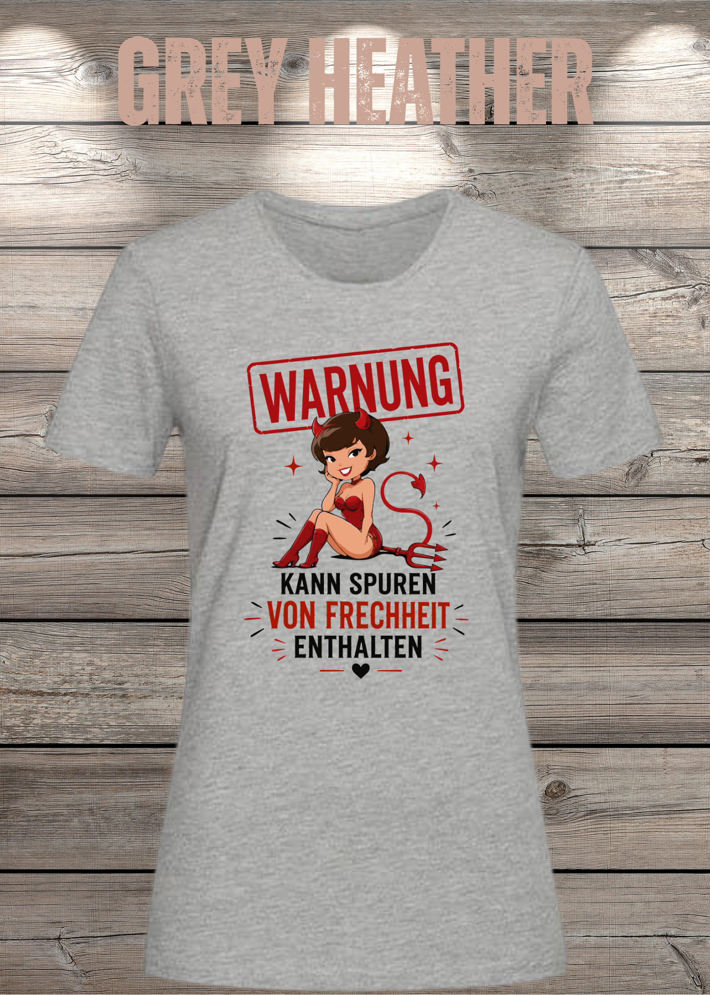 Lustiges Damen T-Shirt "WARNUNG – Kann Spuren von Frechheit enthalten" | Teufelchen Pin-up | Fun Shirt