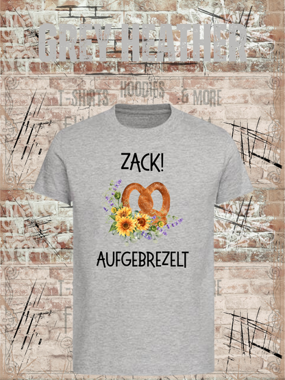 Kinder-T-Shirt „Zack! Aufgebrezelt“ in Grey Heather.