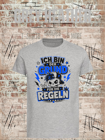 Ich bin der Grund für die Regeln – Jungen T-Shirt in Grey Heather.