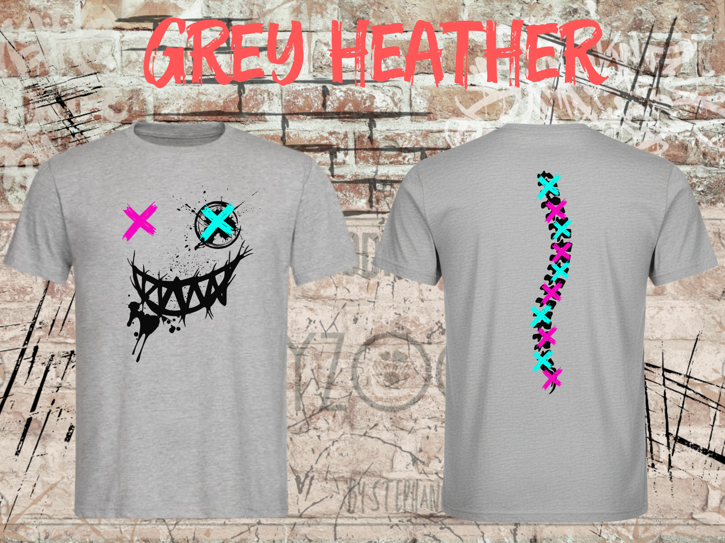 Neon Chaos Smile Unisex T-Shirt – Graffiti Face Streetwear Shirt mit Rückenprint