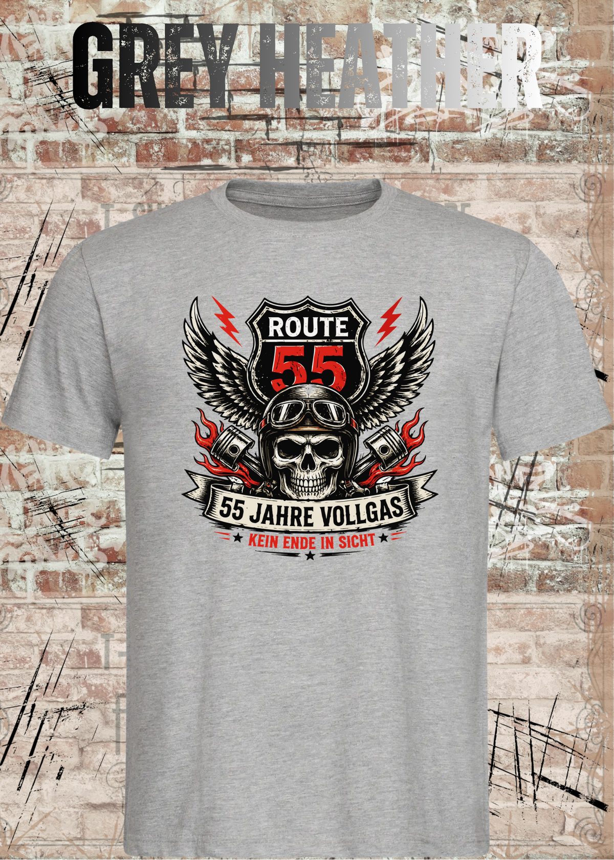 55 Jahre Vollgas T-Shirt – Route 55 in Grey Heather.