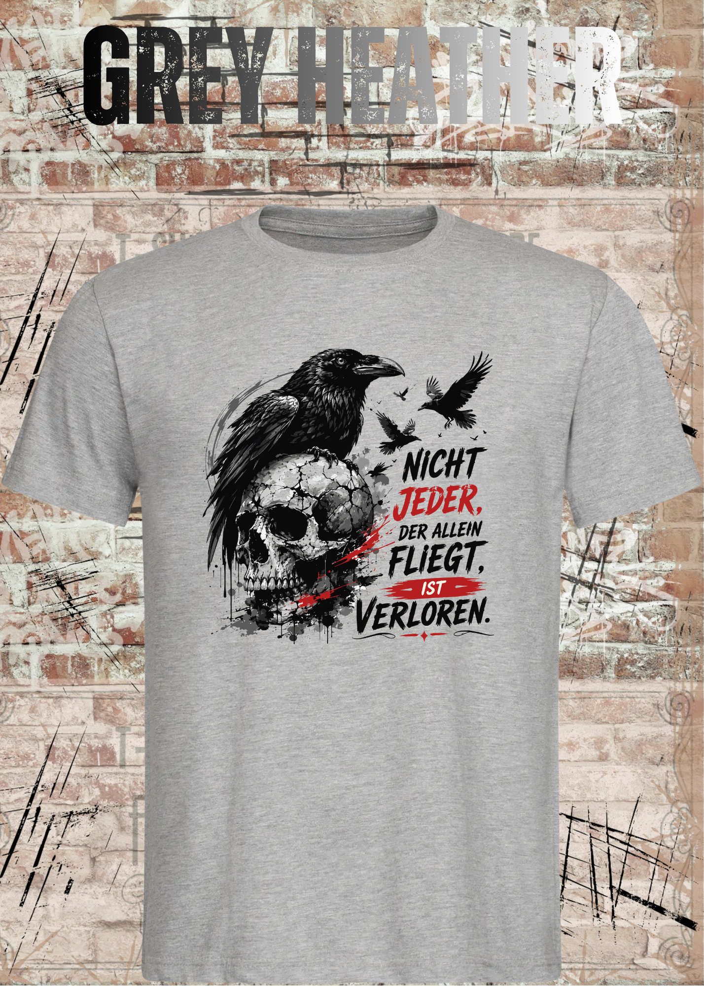 Nicht Jeder der Allein Fliegt T-Shirt – Dunkles Raben Shirt mit Totenkopf Motiv