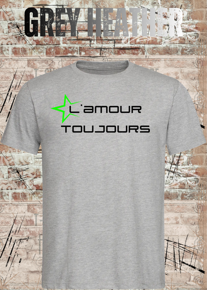 L'amour Toujours T-Shirt – Techno, Rave & Festival Shirt in Grey Heather.