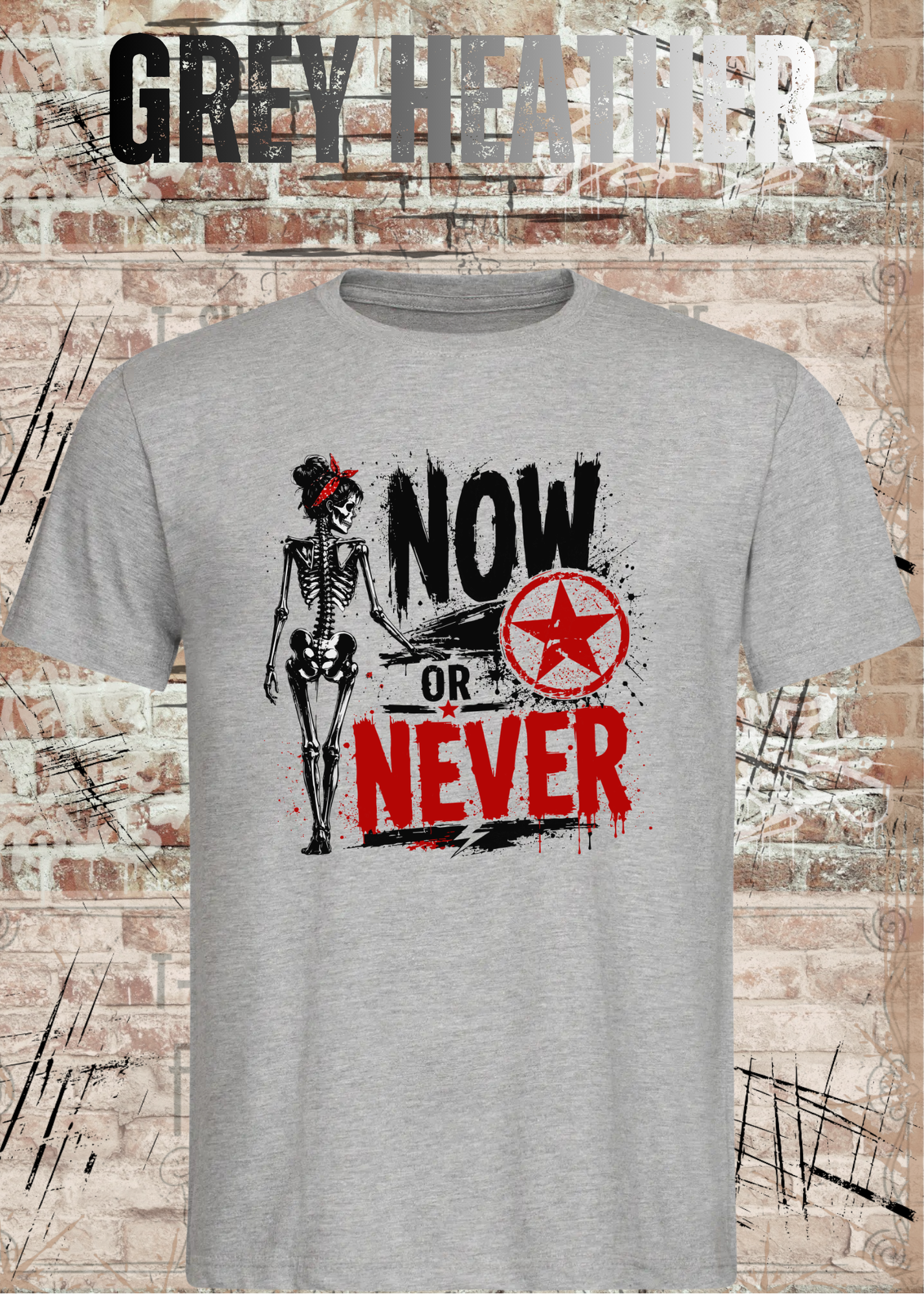 Now or Never Shirt – Rockiges Unisex T-Shirt mit Totenkopf & Vintage Grunge Design
