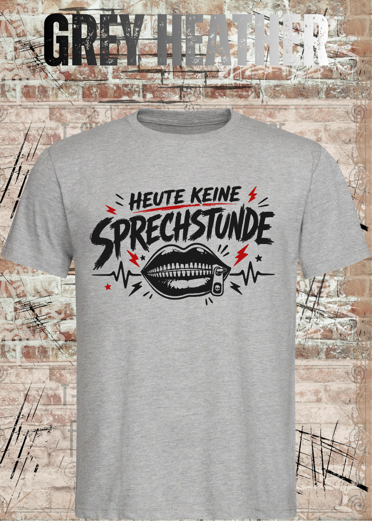 Unisex-T-Shirt „Heute keine Sprechstunde“ in Grey Heather.
