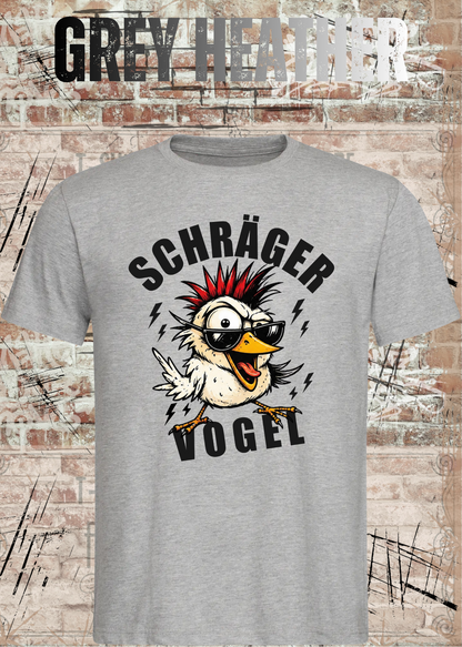 Unisex-T-Shirt „Schräger Vogel“ in Grey Heather.