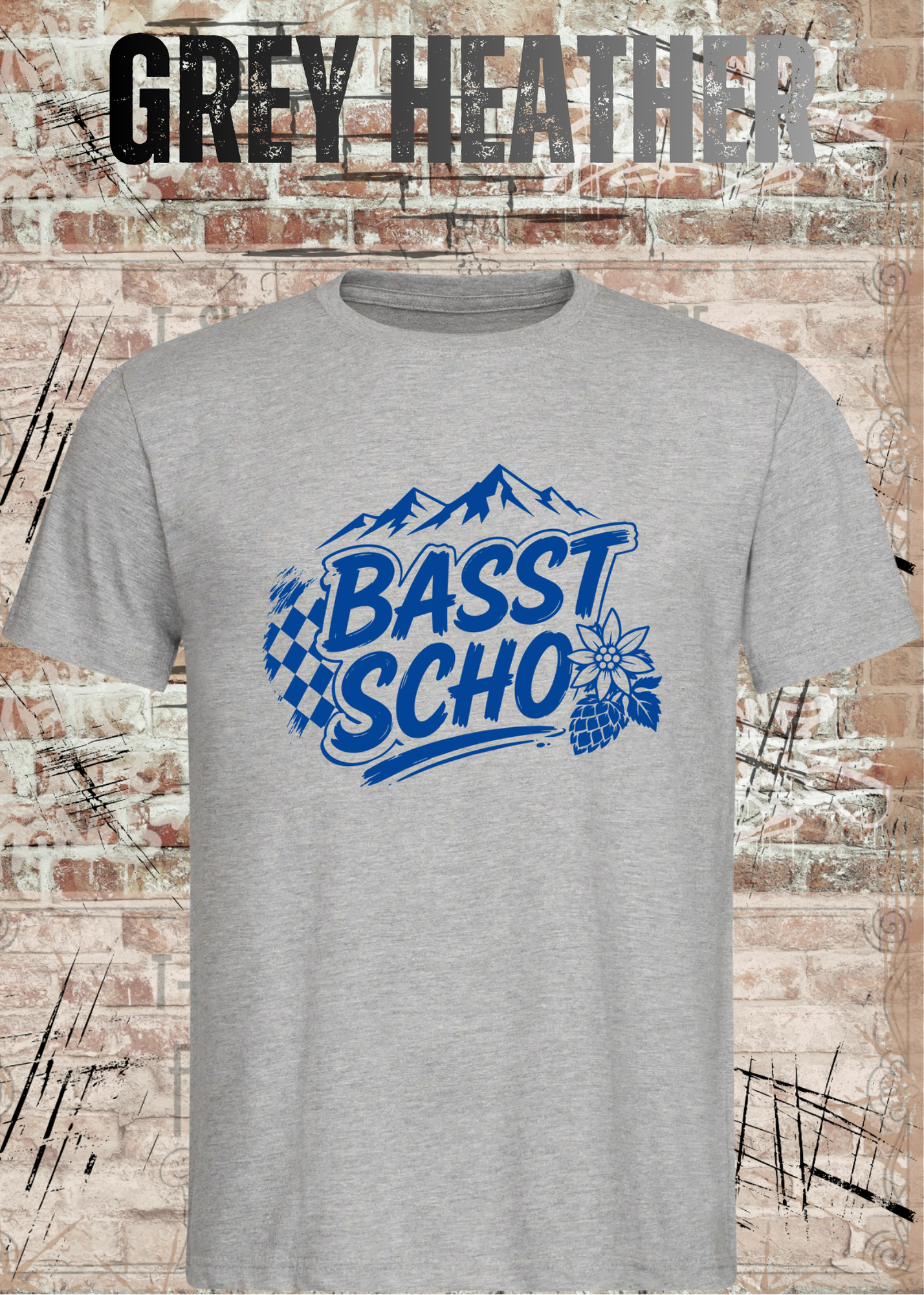 Basst scho – Bayerisches T-Shirt mit Bergen und Edelweiß